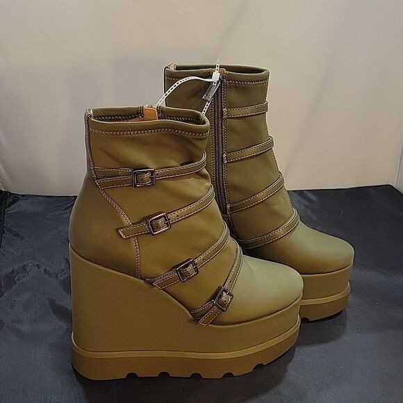 BRAND NEW JESSICA SIMPSON CHAELA HEEL BOOTS BUCKLE VAMP STRAPS WEDGE BOOT - Picture 15 of 16